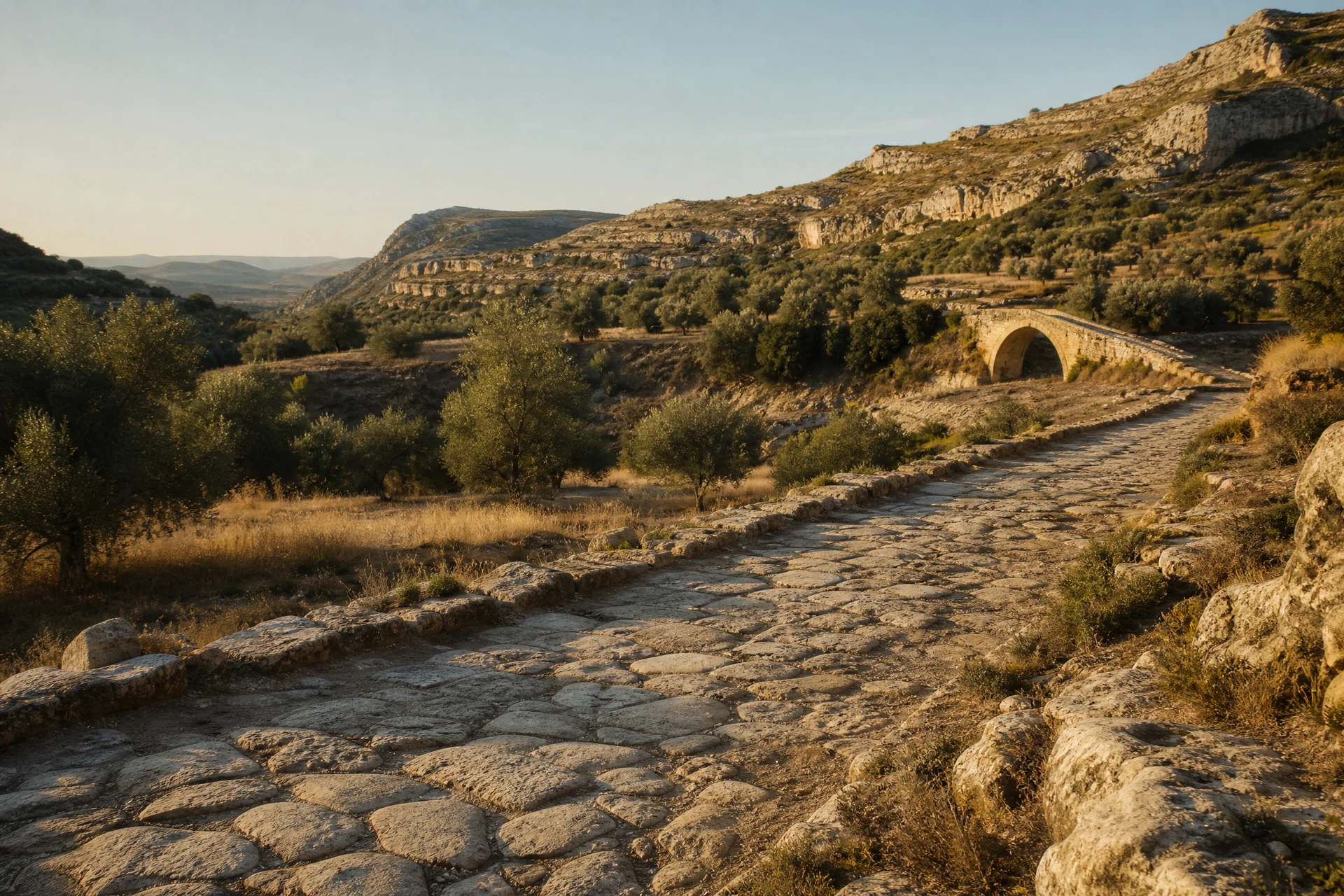 Calzada antigua en un valle mediterráneo